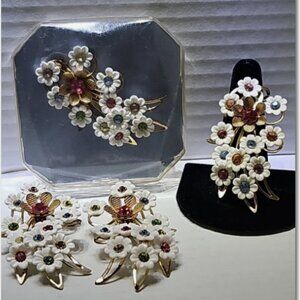 Vintage Signed Emmons "Garden Bouquet" (1959) Brooch, Pendant & Earrings Set